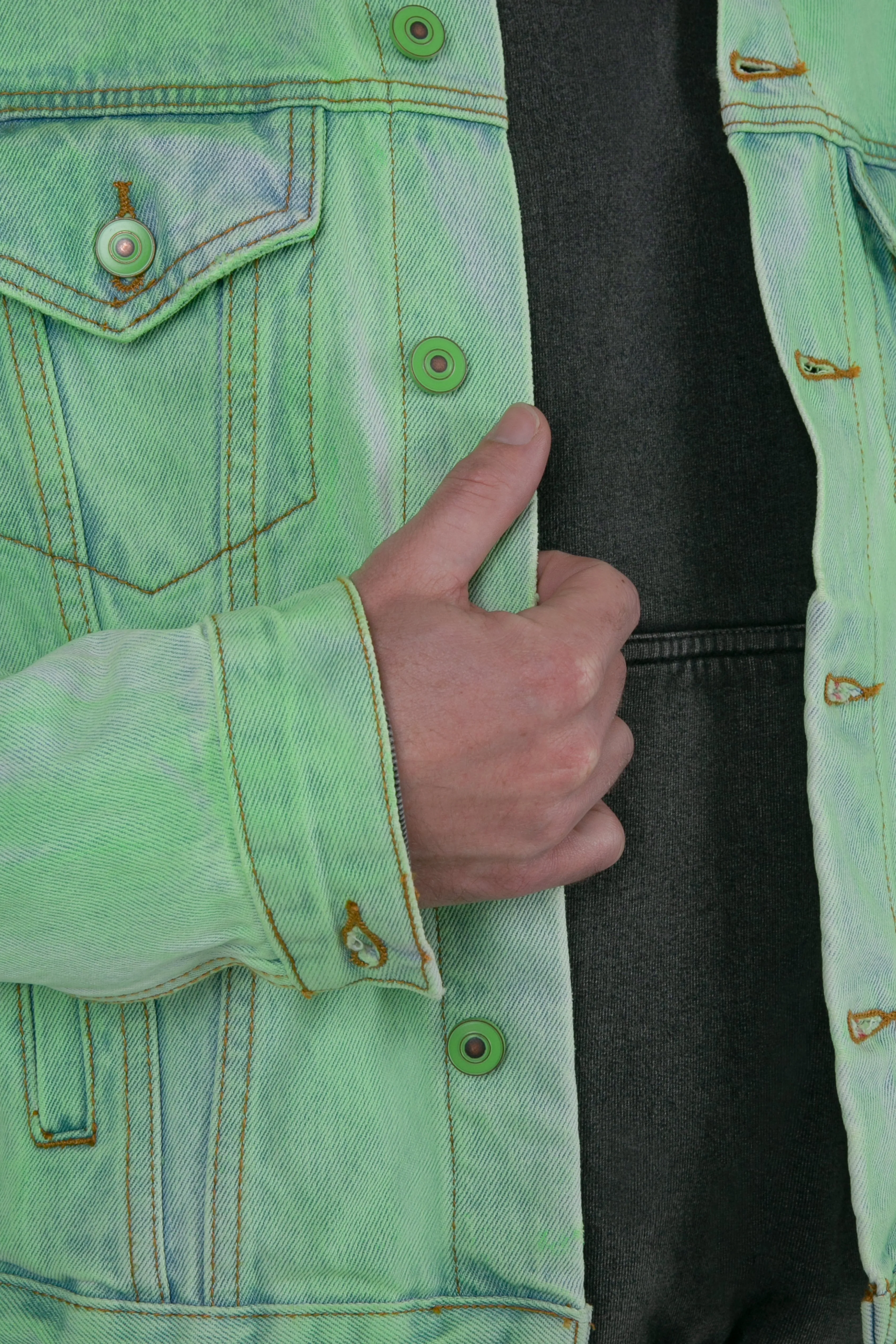 Painted Denim Trucker Jacket - Green