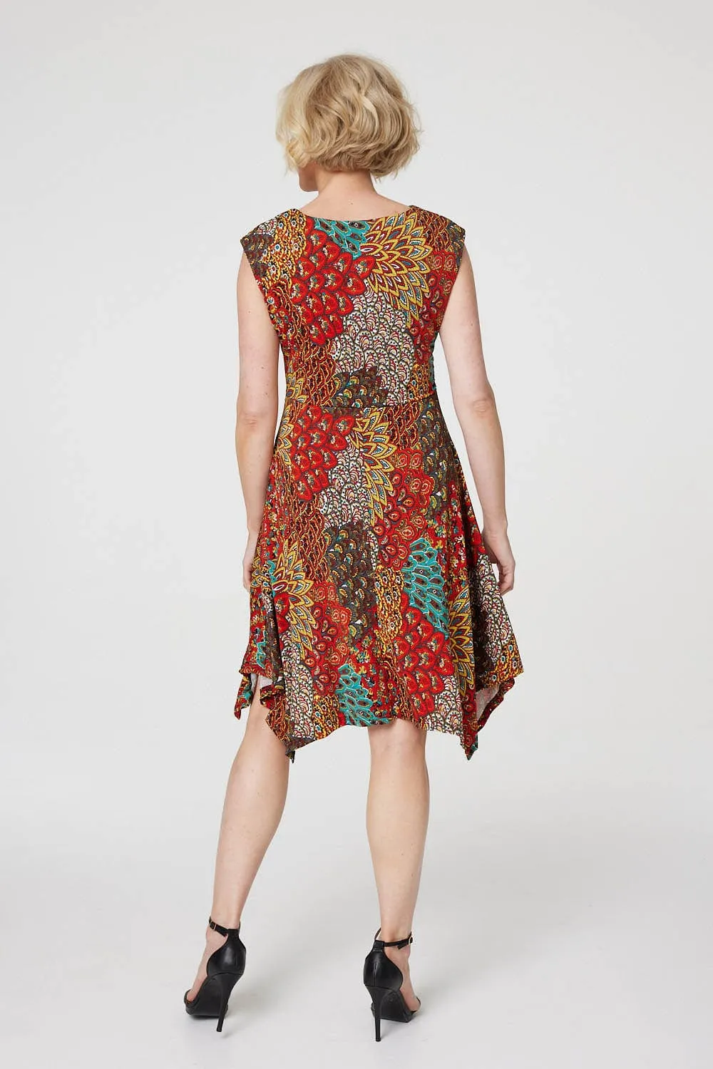 Peacock Print Tie Front Dress