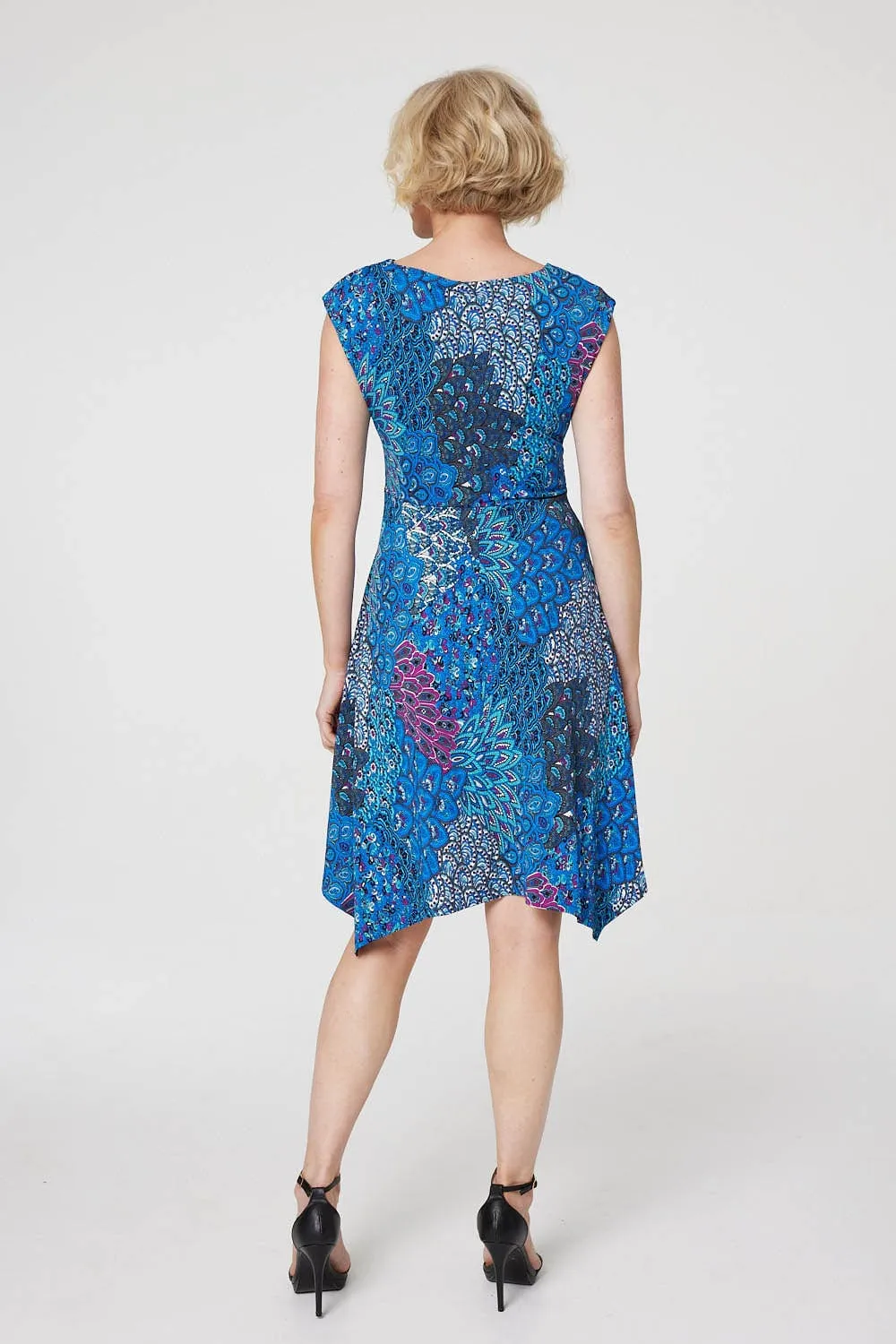 Peacock Print Tie Front Dress