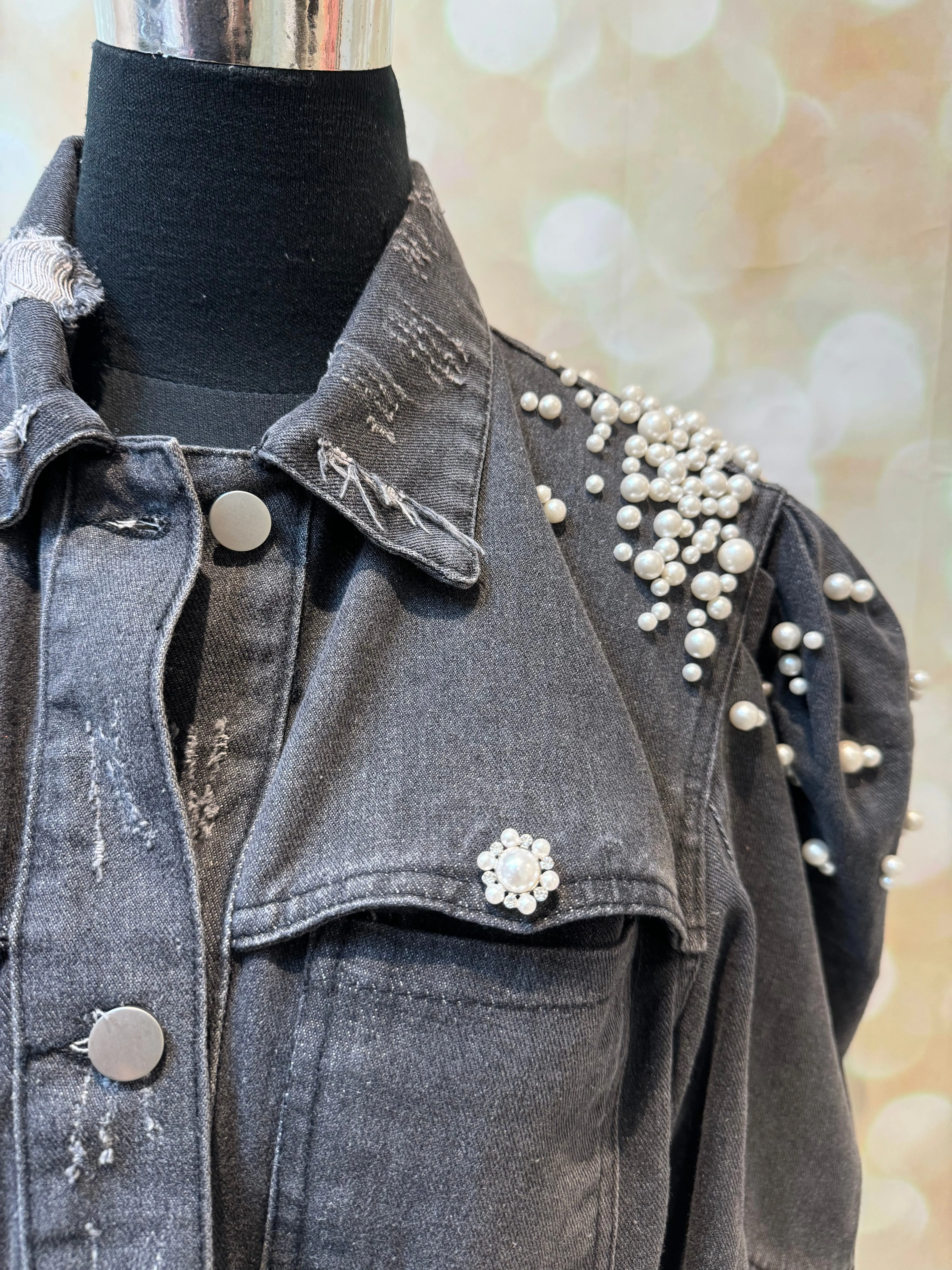 Pearl Embellished Denim Jacket