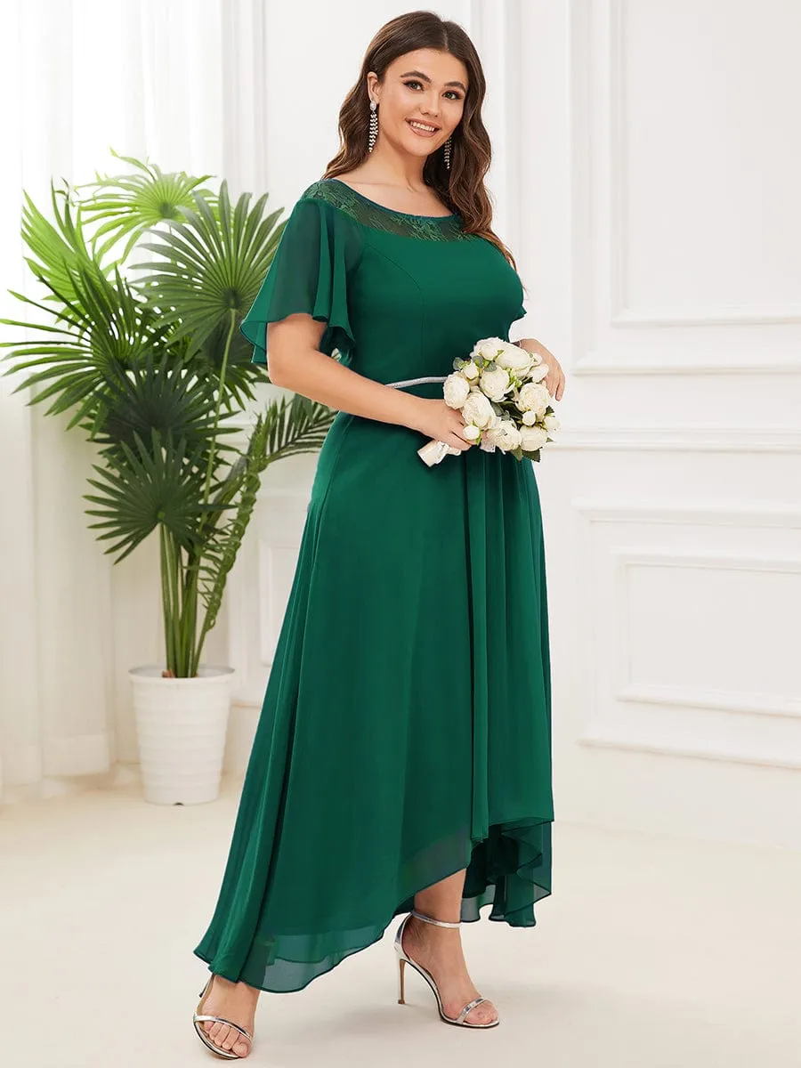 Plus Size Boat Neck Formal Dress with Sleeves