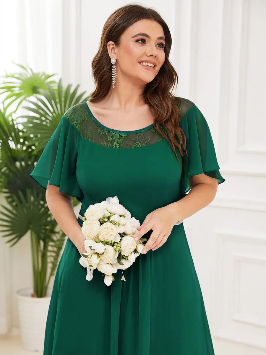 Plus Size Boat Neck Formal Dress with Sleeves