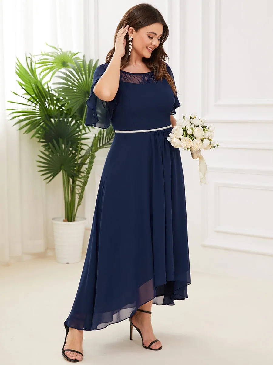 Plus Size Boat Neck Formal Dress with Sleeves