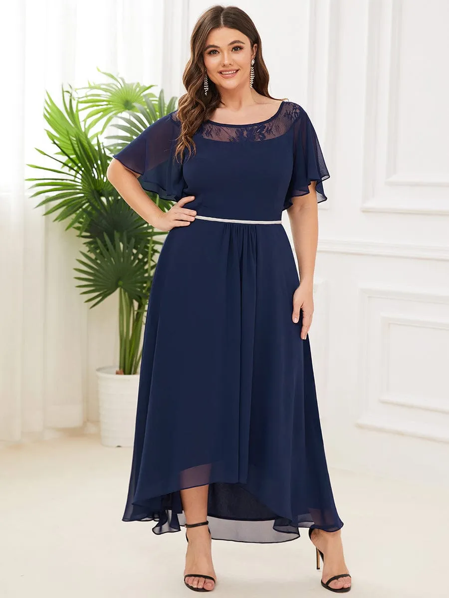 Plus Size Boat Neck Formal Dress with Sleeves