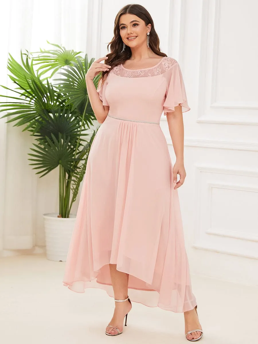 Plus Size Boat Neck Formal Dress with Sleeves