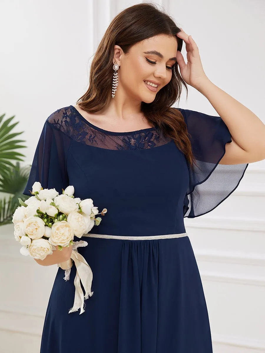 Plus Size Boat Neck Formal Dress with Sleeves