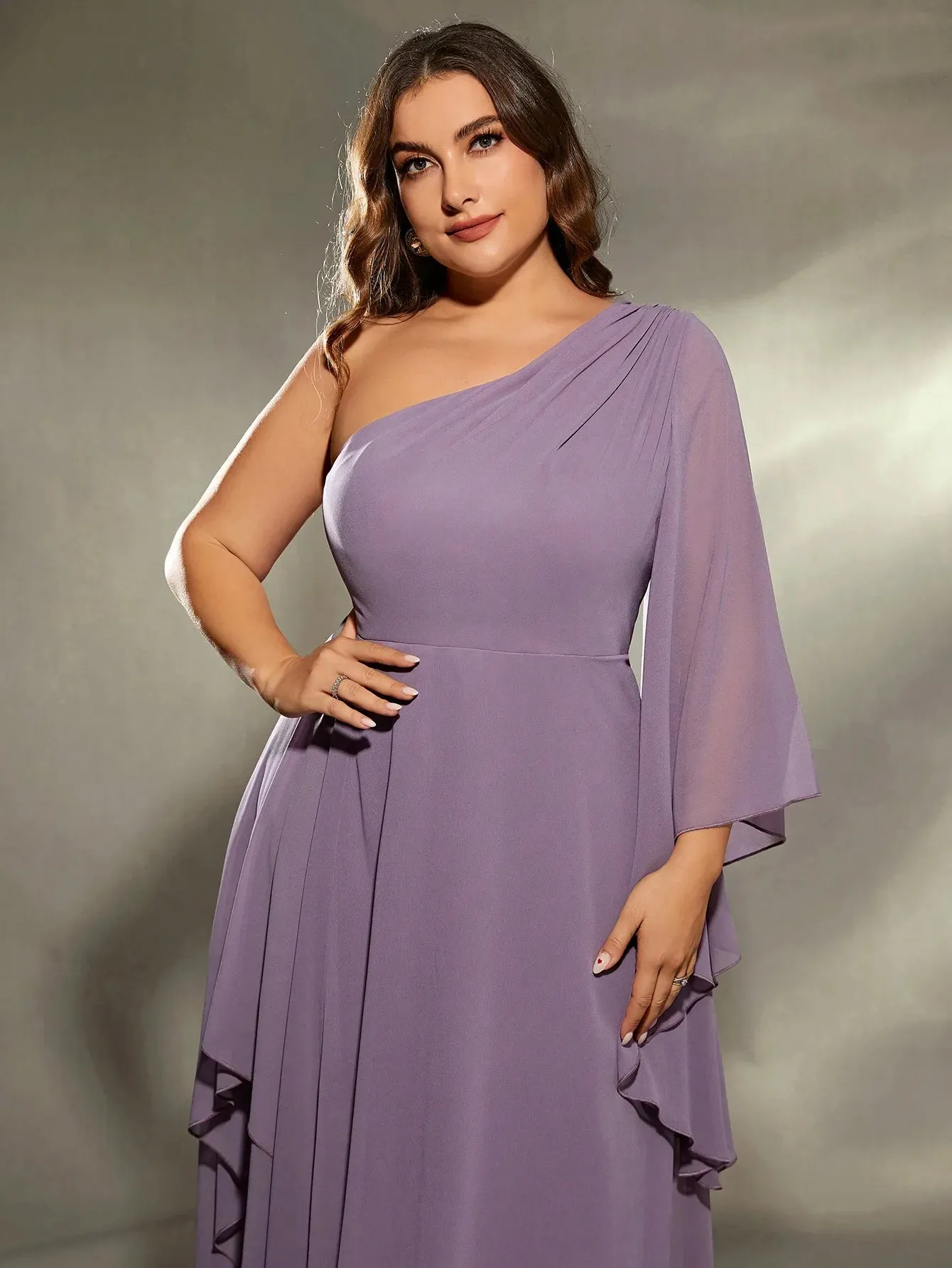 Purple Elegant One Shoulder Plus Size Evening Party Dress