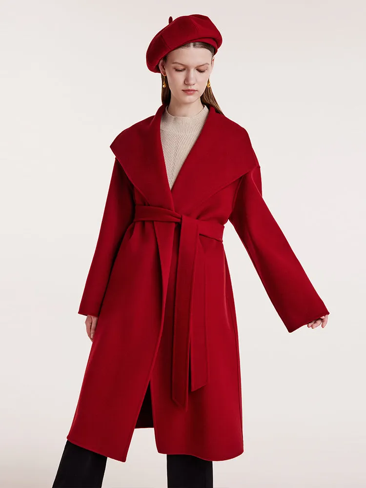 Red Mulberry Silk Wool Lapel Coat