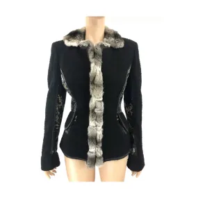 Roberto Cavalli Gold Black Tapestry Trimmed Jacket Size 4