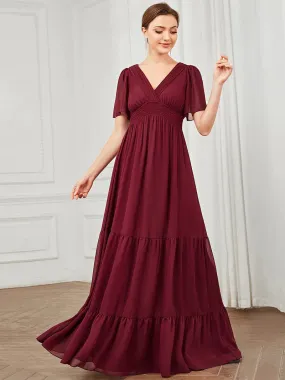 Simple V Neck A Line Short Sleeves Evening Dress