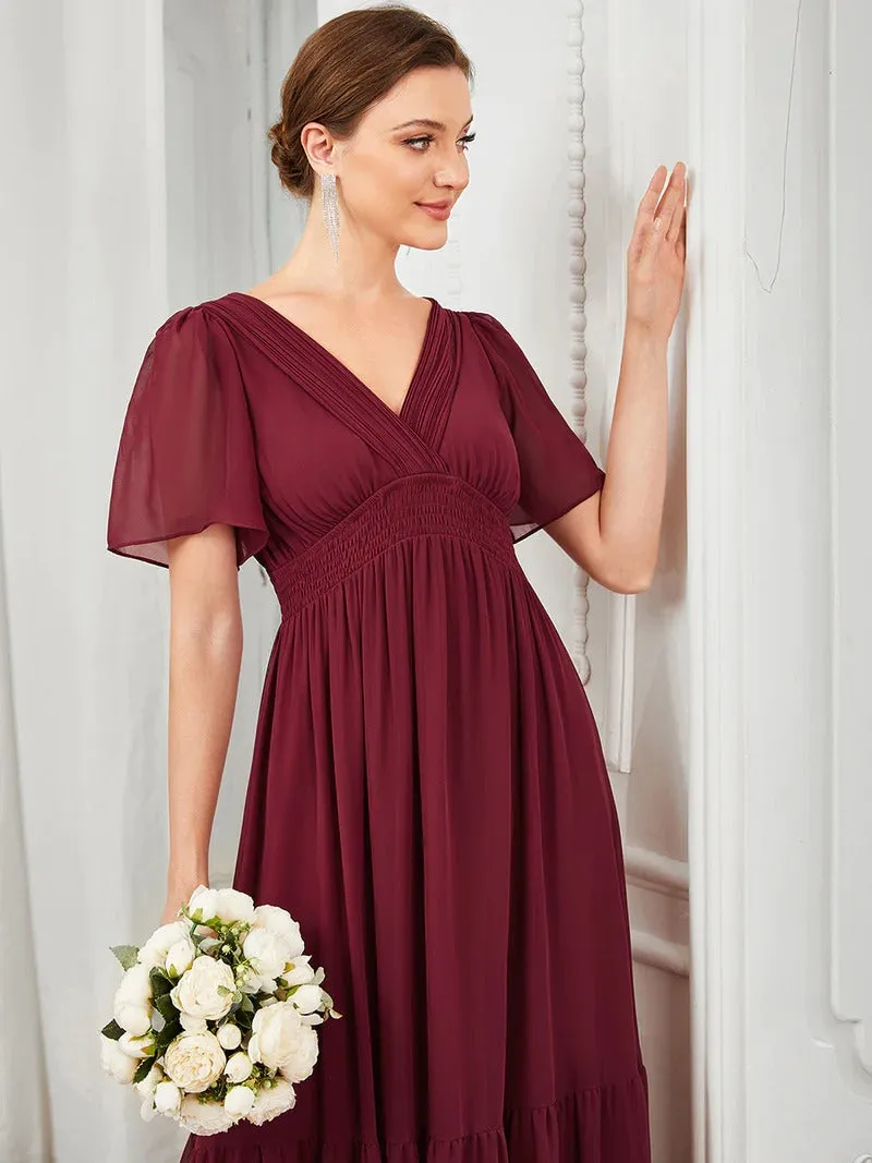 Simple V Neck A Line Short Sleeves Evening Dress