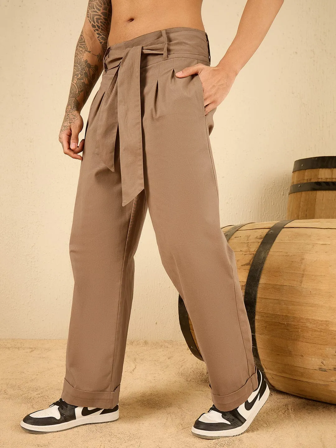 Tan Twill Korean Baggy Pants