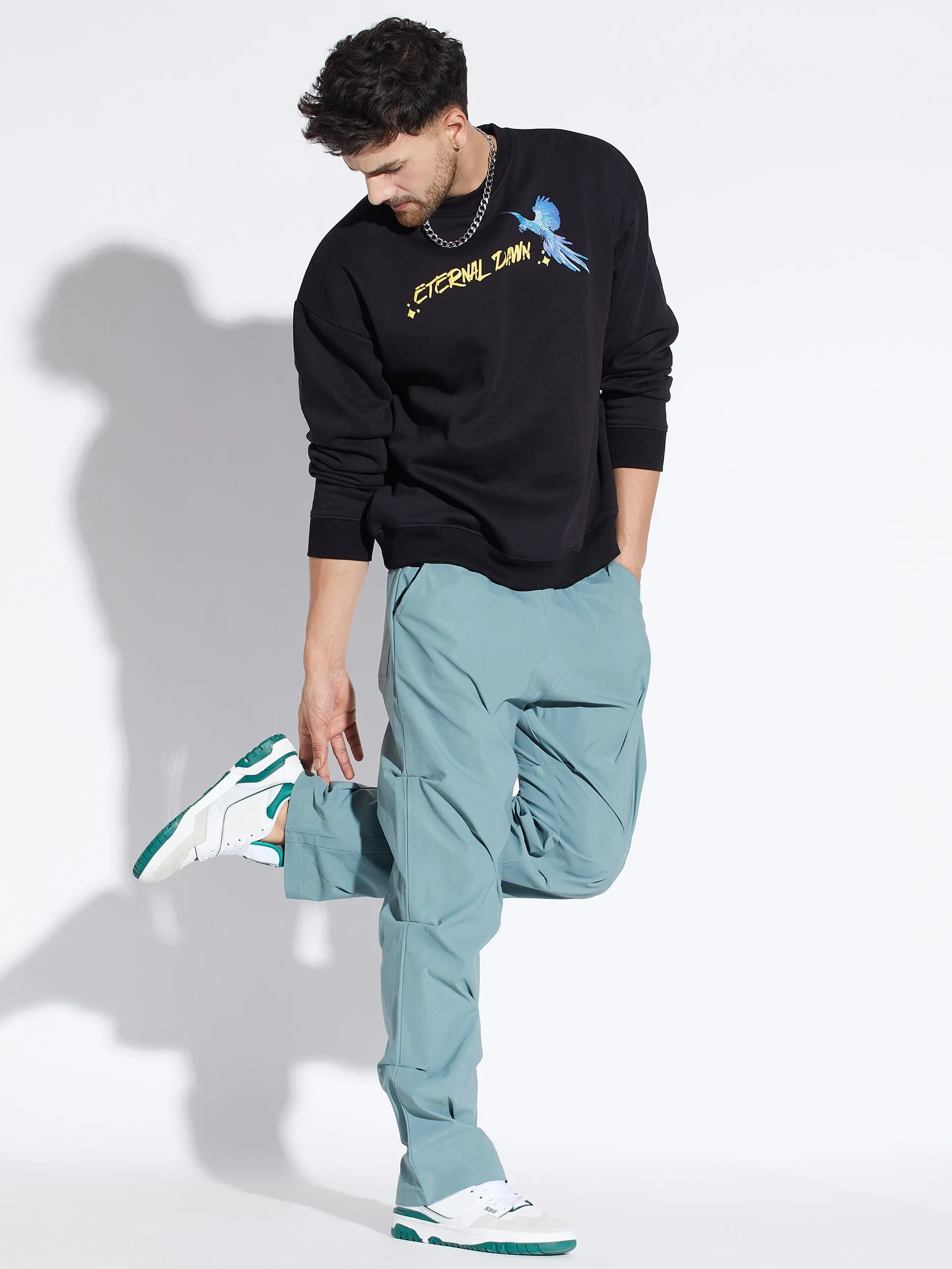 Teal Parachute Pleated Trackpants