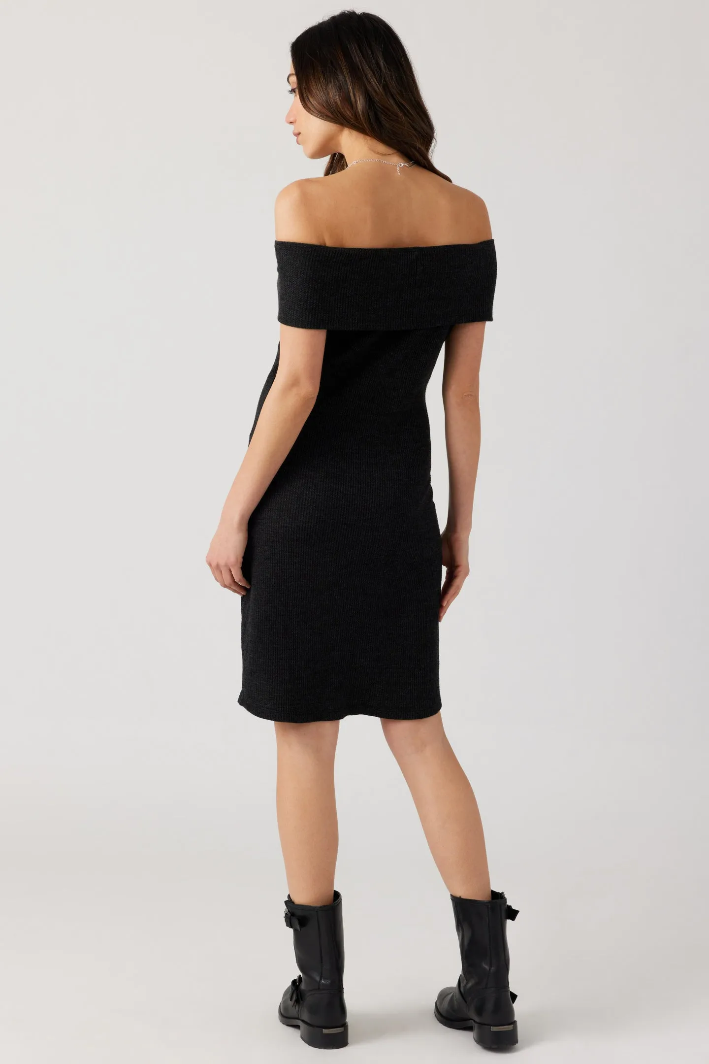 Thermal Off Shoulder Dress - Black