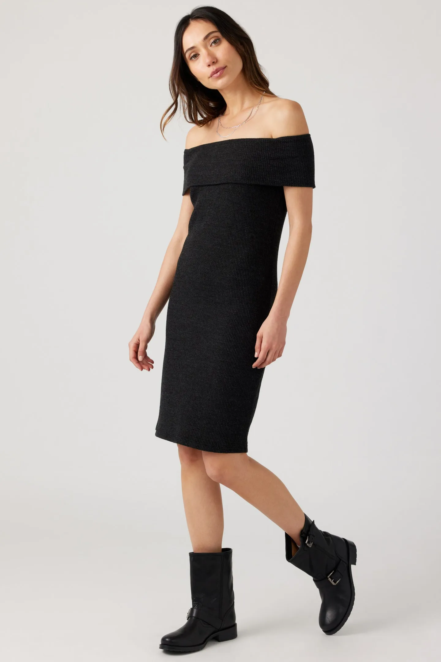 Thermal Off Shoulder Dress - Black