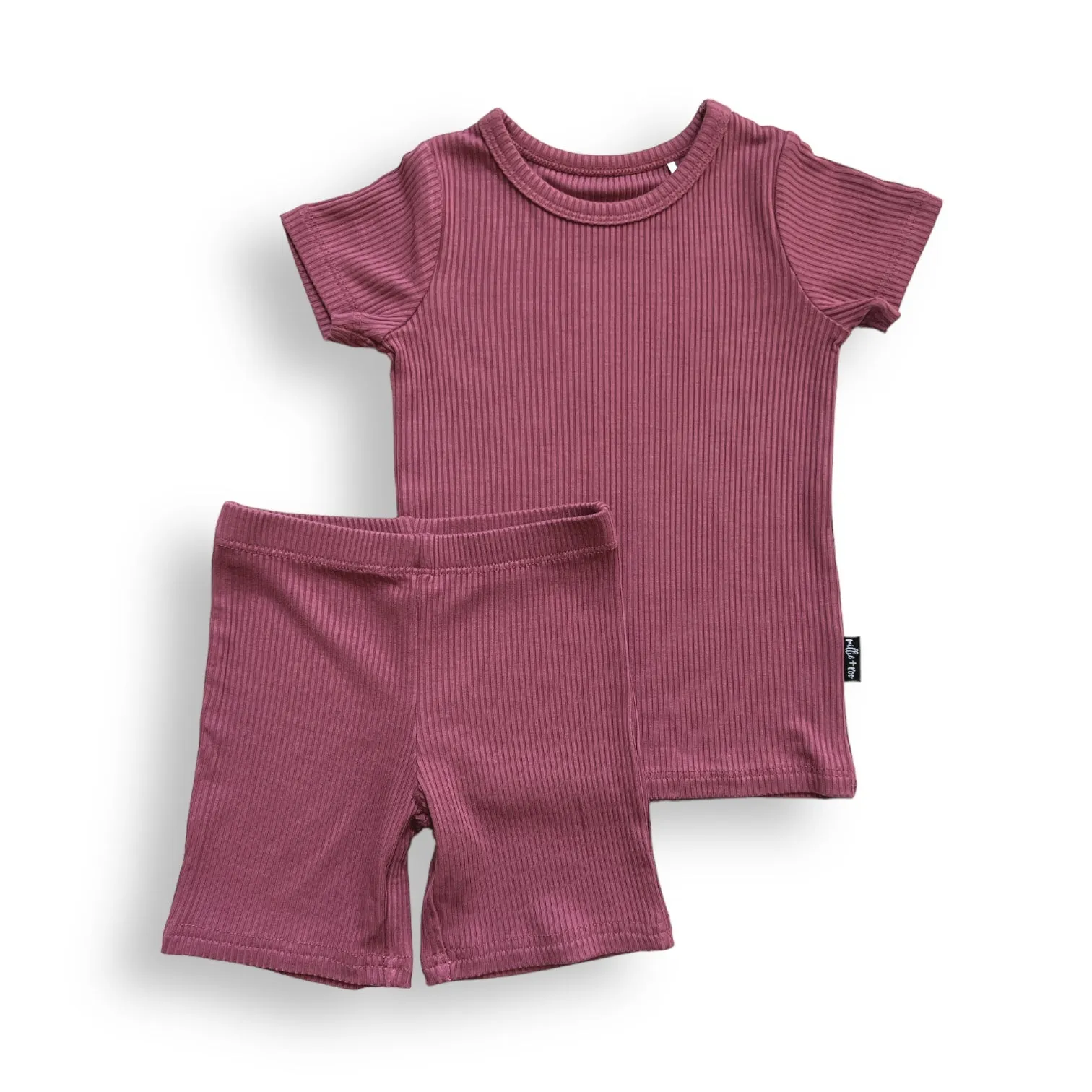 TWO PIECE SHORTIE SET- Mauve Ribbed