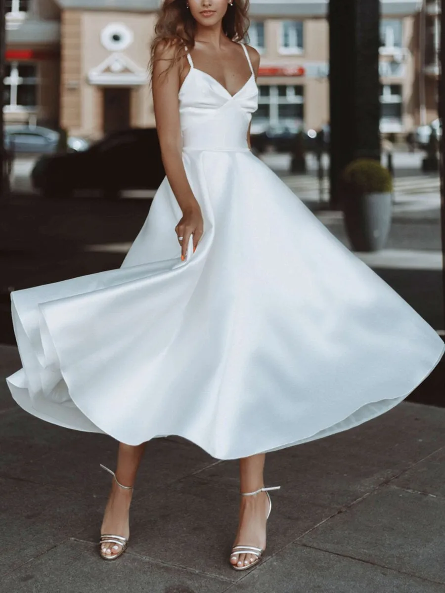 White Suspenders Big Swing Dress Gown