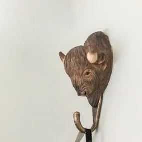 Wildlife Garden Hand Carved Wooden Bison Hook