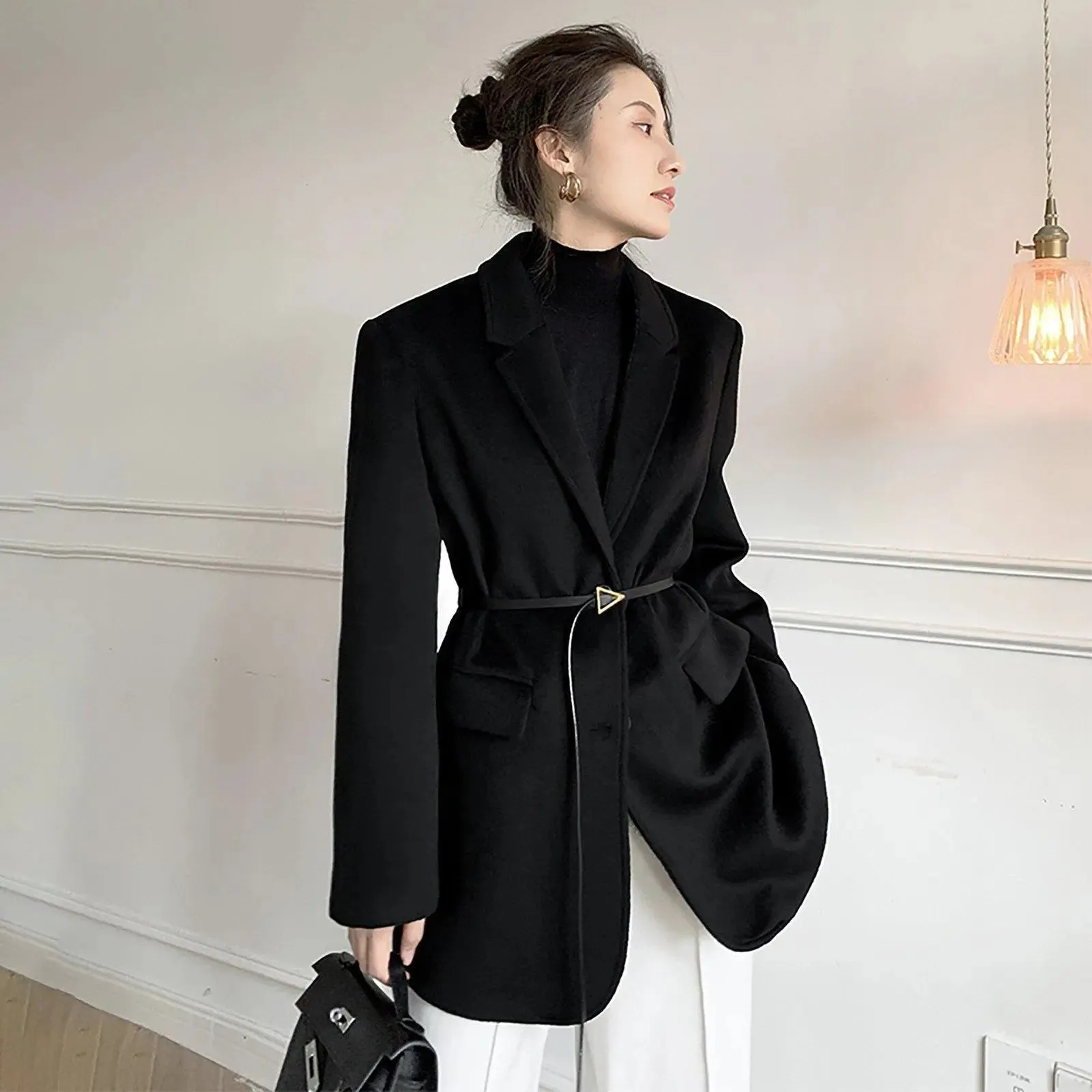 Women Black Wool Blazer,Oversize Woolen Coat,Black wool blend coat,Winter Coat women,boyfriend blazer,Wool suit,Black Wool Coat,Vivian7 W113