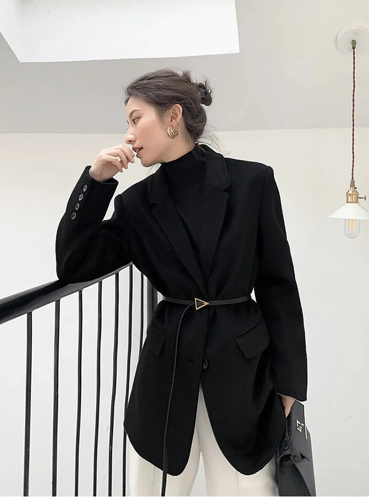 Women Black Wool Blazer,Oversize Woolen Coat,Black wool blend coat,Winter Coat women,boyfriend blazer,Wool suit,Black Wool Coat,Vivian7 W113