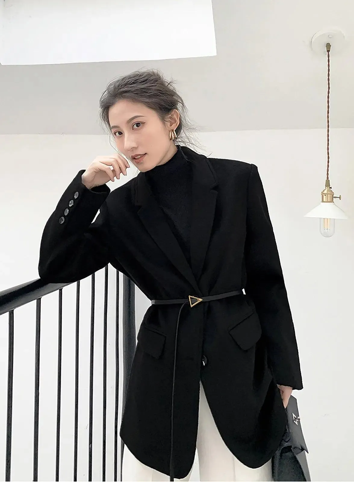 Women Black Wool Blazer,Oversize Woolen Coat,Black wool blend coat,Winter Coat women,boyfriend blazer,Wool suit,Black Wool Coat,Vivian7 W113