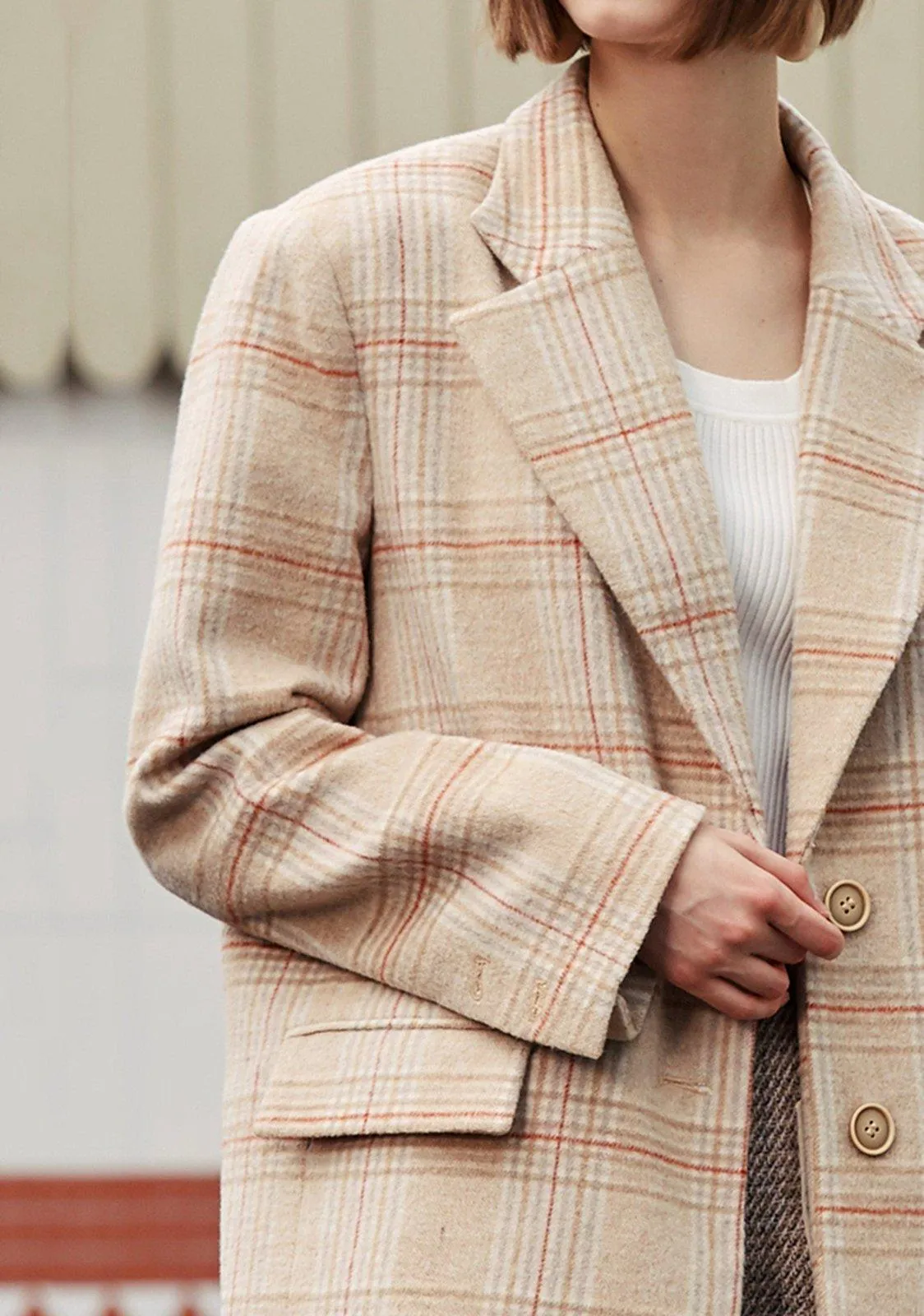 Women Wool Blazer Coat,Plaid Woolen Suit,Wool Blend Coat,Winter Wool Coat,Wool Walker Coat,Utility Long Blazer,Fall Coat For Women Outerwear