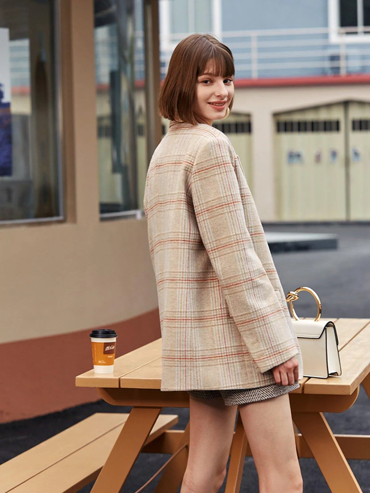 Women Wool Blazer Coat,Plaid Woolen Suit,Wool Blend Coat,Winter Wool Coat,Wool Walker Coat,Utility Long Blazer,Fall Coat For Women Outerwear